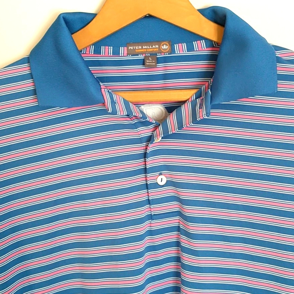 Mint Peter Millar Blue & Pink Striped Large Polo